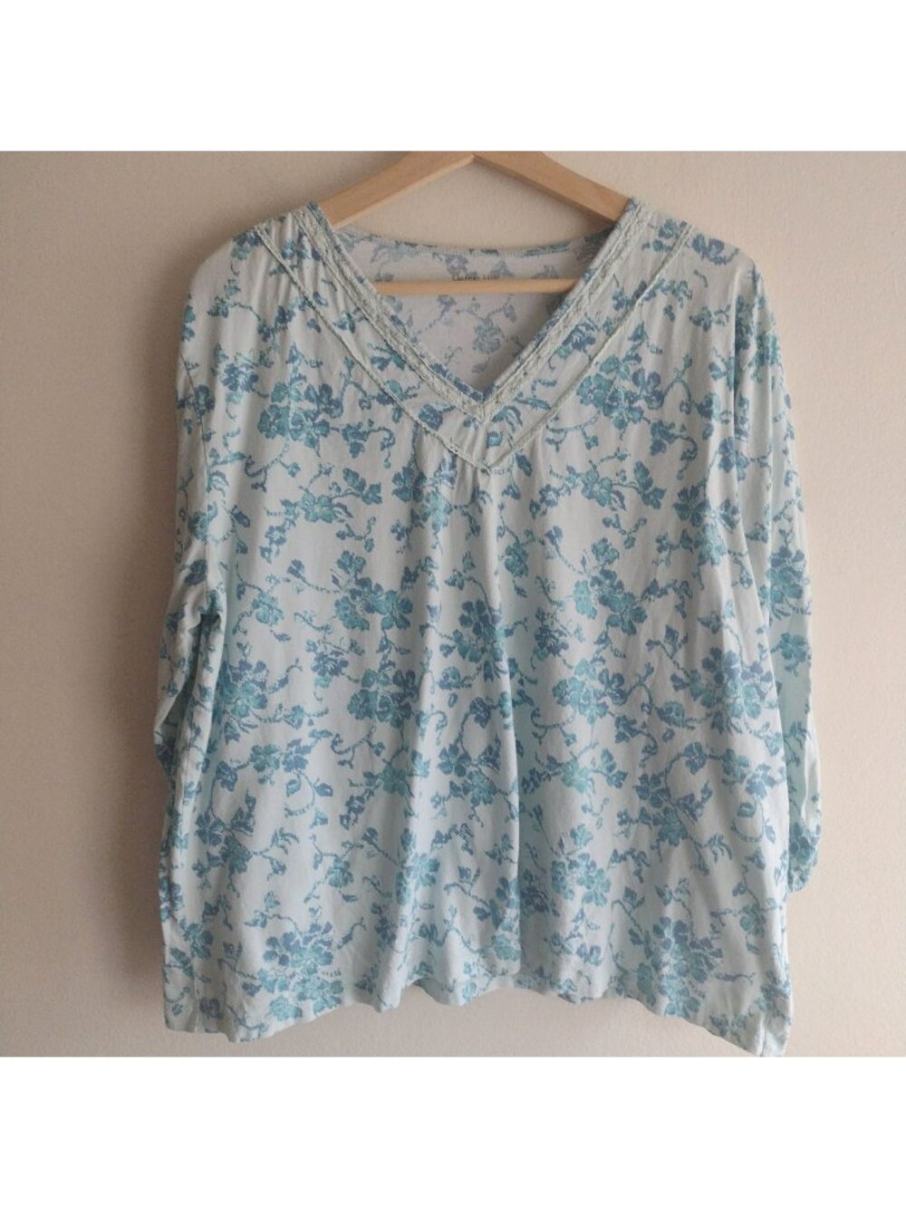 Garnet Hill Green Floral Organic Cotton T Shirt XL Lightweight Loungewear Top
